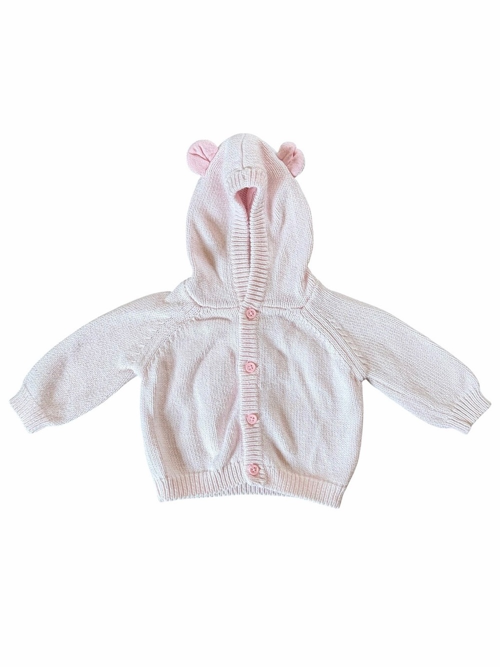 Gymboree Newborn Girl Hooded Cardigan Sweater Bear Ears Pink Knit Cotton